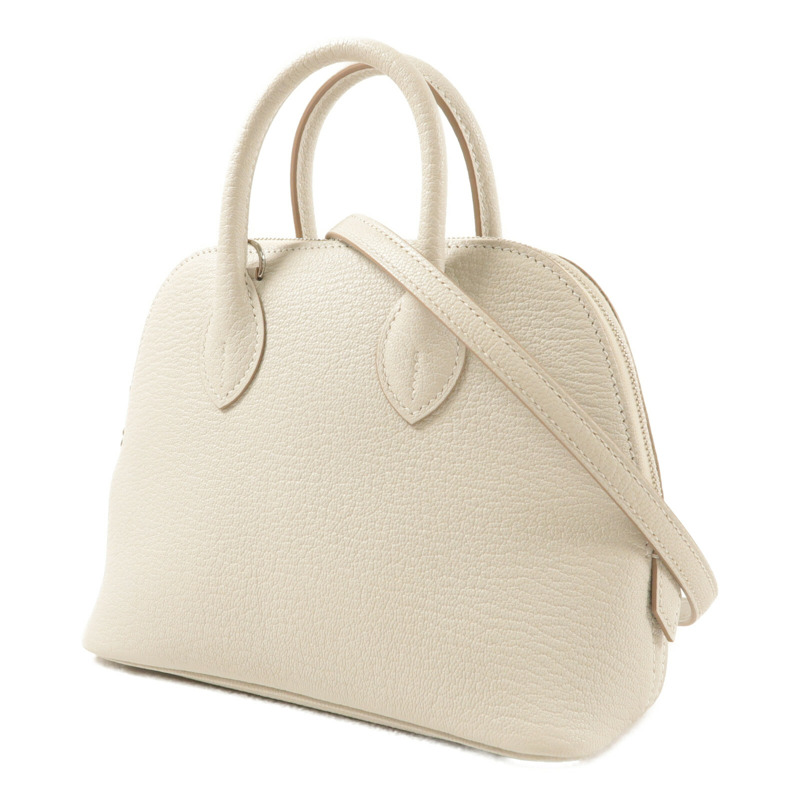 HERMES Chevre皮革Mini Bolide銀扣手挽肩背兩用袋Gris Perle-2