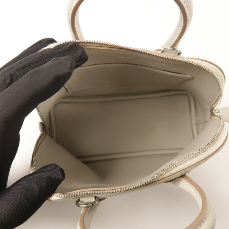 HERMES Chevre皮革Mini Bolide銀扣手挽肩背兩用袋Gris Perle-4
