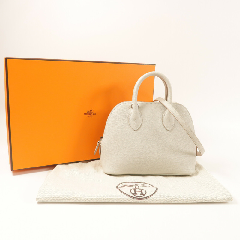 HERMES Chevre皮革Mini Bolide銀扣手挽肩背兩用袋Gris Perle-8