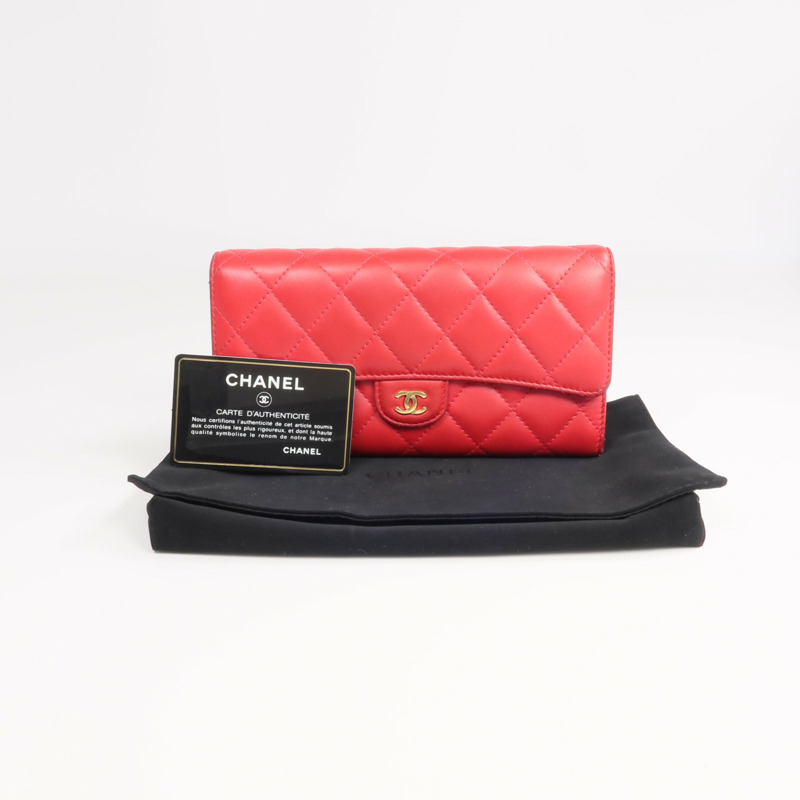CHANEL 羊皮皮革Classic Long Flap Wallet金扣長錢包-19