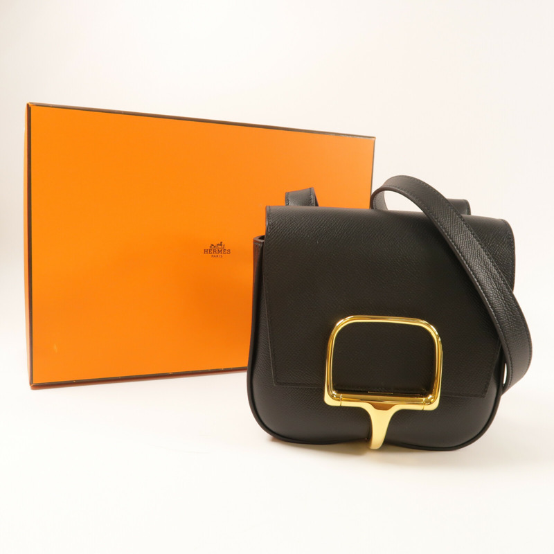 HERMES Epsom皮革Della金扣肩背袋Noir-10