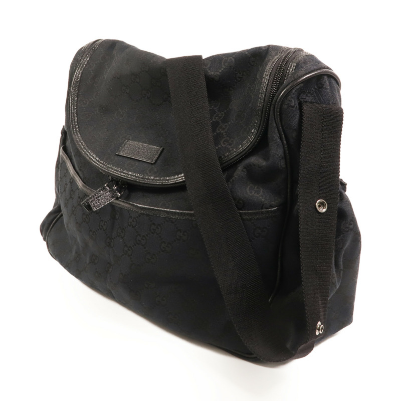 GUCCI 帆布Diaper Bag銀扣肩背袋-2