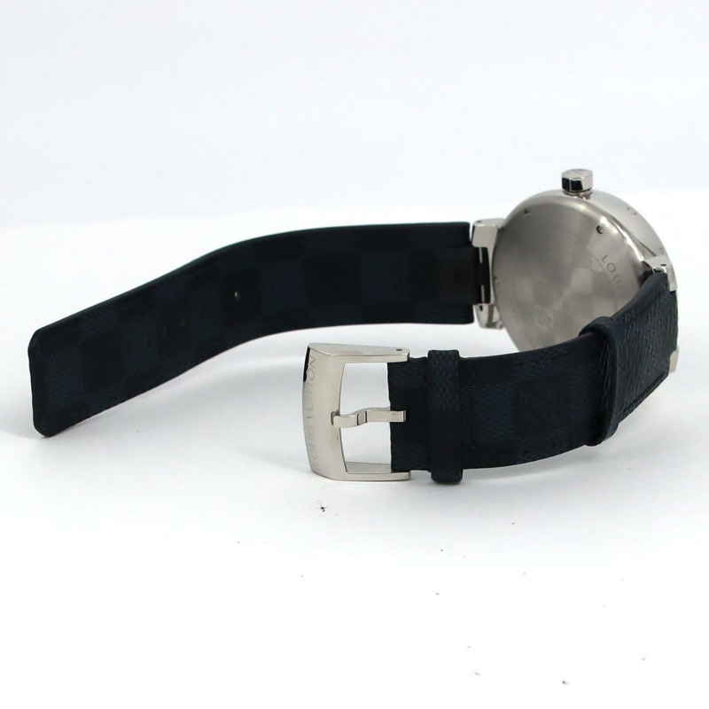 路易威登 Tambour Damier Graphite QA073 SS 石英手錶-5