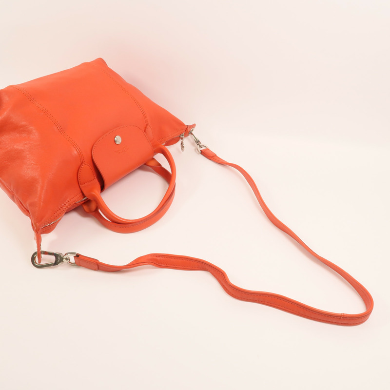 Longchamp 羊皮皮革Le Pliage Cuir銀扣手挽肩背兩用袋-7
