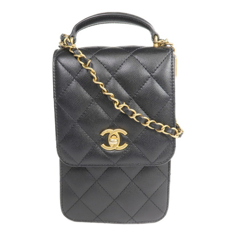 CHANEL 牛皮皮革Phone Holder金扣手挽肩背兩用袋