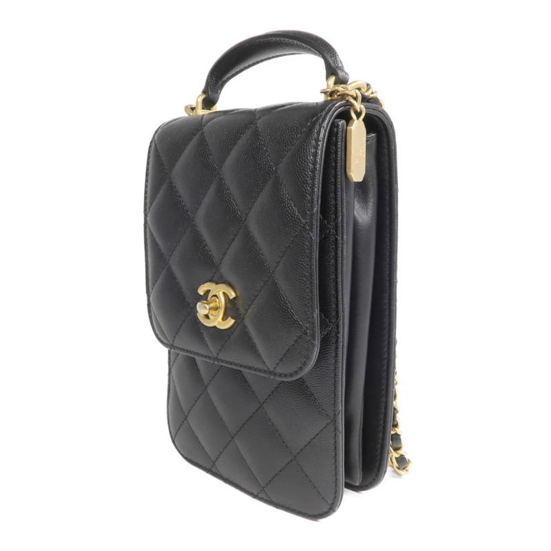 CHANEL 牛皮皮革Phone Holder金扣手挽肩背兩用袋-2