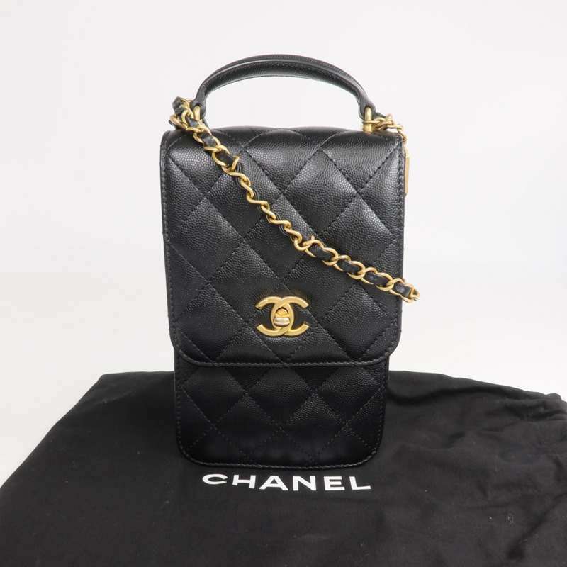 CHANEL 牛皮皮革Phone Holder金扣手挽肩背兩用袋-13