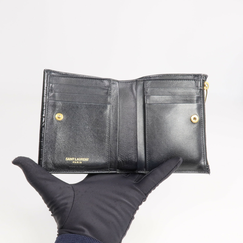 YVES SAINT LAURENT 牛皮皮革Uptown Compact Wallet金扣錢包-6