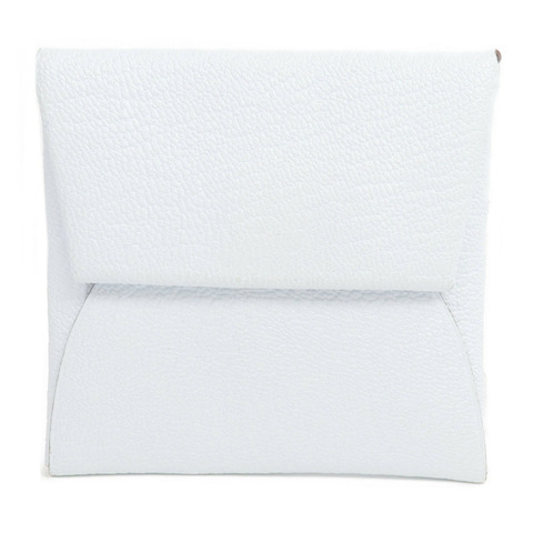HERMES Chevre皮革Bastia銀扣零錢包Bleu Brume/Cuivre