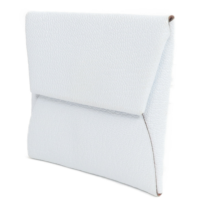 HERMES Chevre皮革Bastia銀扣零錢包Bleu Brume/Cuivre-2