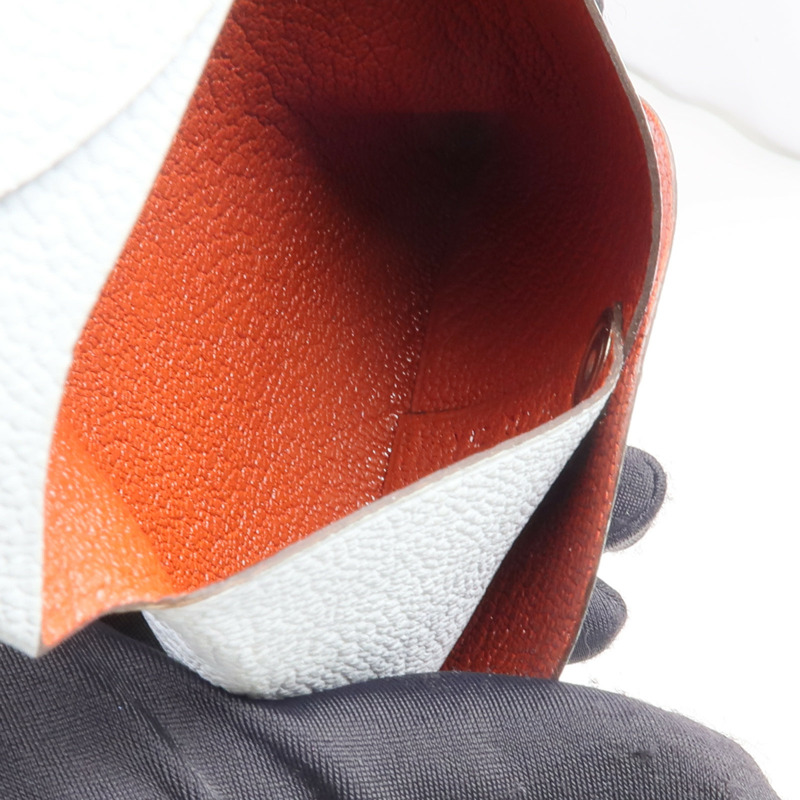 HERMES Chevre皮革Bastia銀扣零錢包Bleu Brume/Cuivre-10