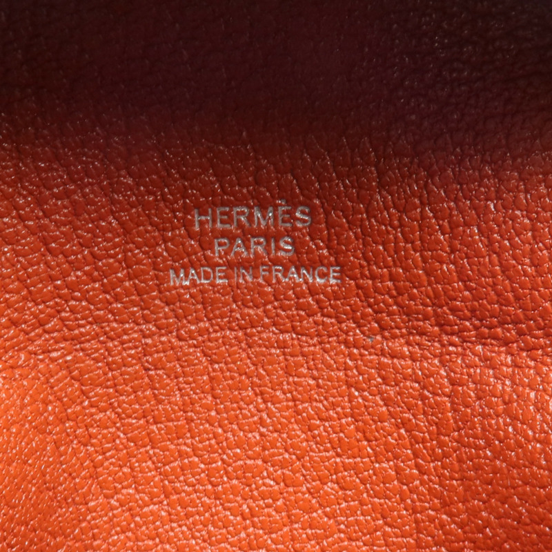 HERMES Chevre皮革Bastia銀扣零錢包Bleu Brume/Cuivre-11