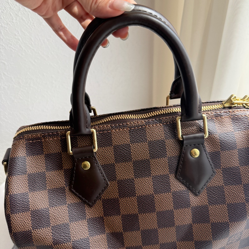 Lv speedy 25 卡棋盤波士頓包有背帶-3
