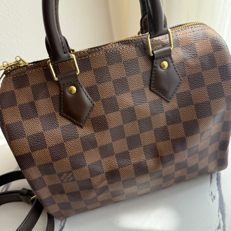 Lv speedy 25 卡棋盤波士頓包有背帶-9