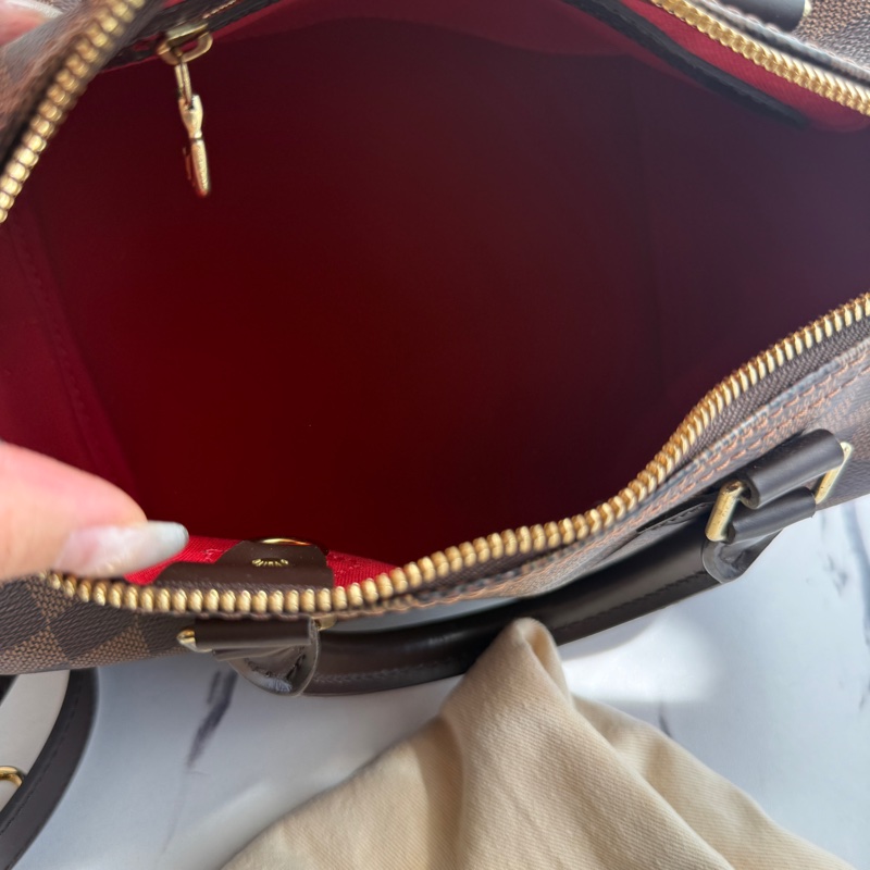 Lv speedy 25 卡棋盤波士頓包有背帶-10