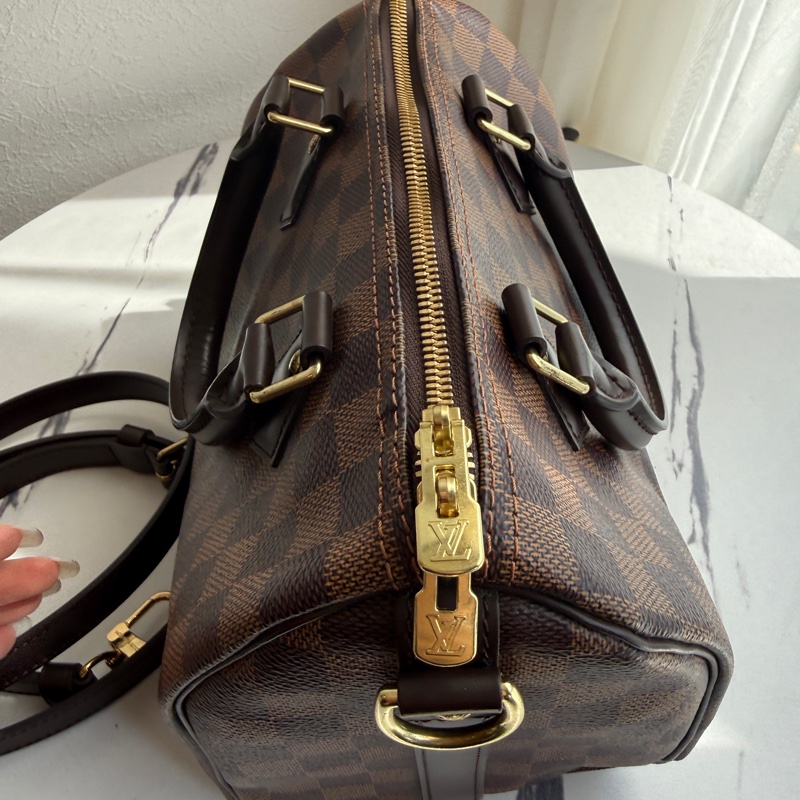 Lv speedy 25 卡棋盤波士頓包有背帶-12