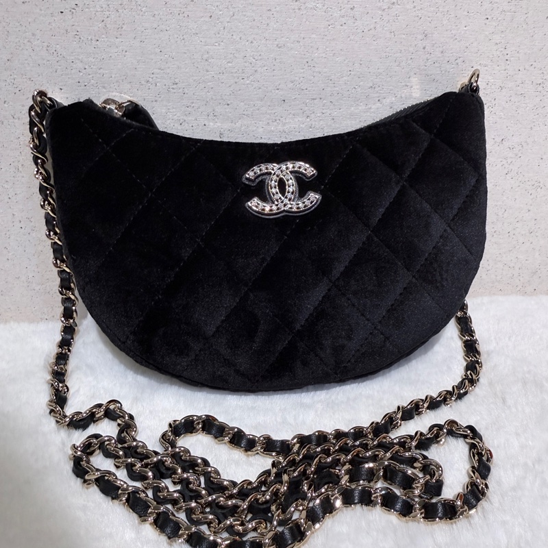 Chanel✨絲絨月亮包彎月包鏈條包-7