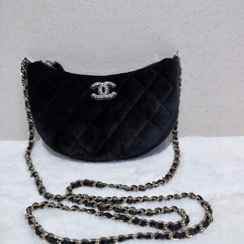 Chanel✨絲絨月亮包彎月包鏈條包-8