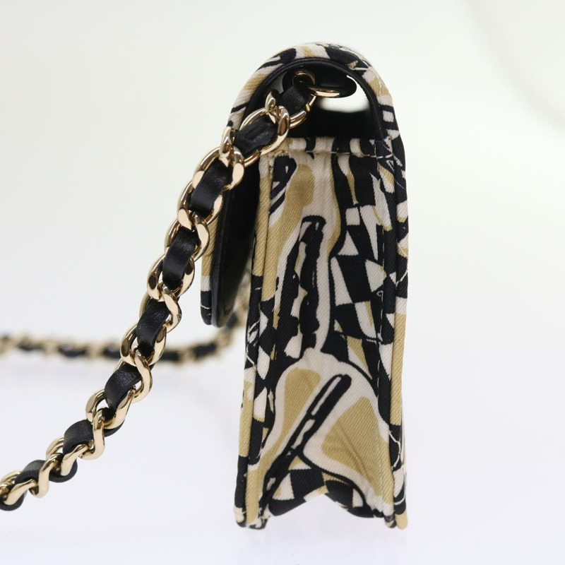 【日本直送】香奈兒迷你絎縫肩背包，帆布材質，米色/黑色，CC標誌，正品編號55538V-2