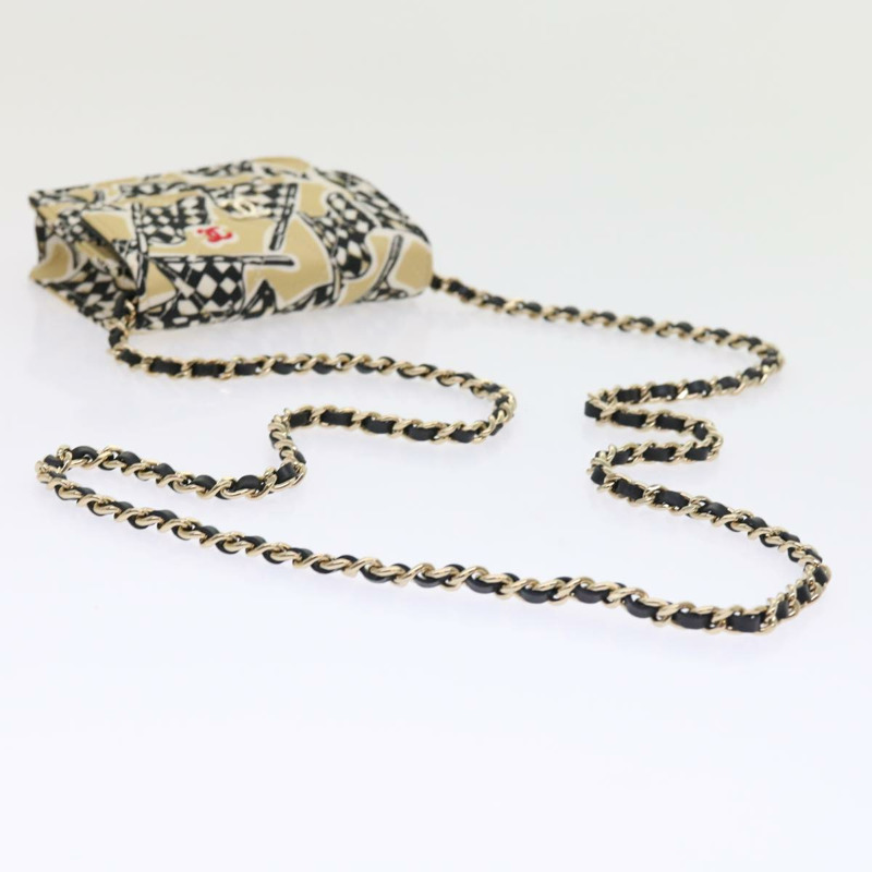 【日本直送】香奈兒迷你絎縫肩背包，帆布材質，米色/黑色，CC標誌，正品編號55538V-6