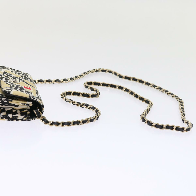 【日本直送】香奈兒迷你絎縫肩背包，帆布材質，米色/黑色，CC標誌，正品編號55538V-13