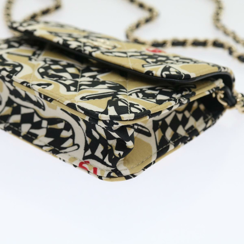 【日本直送】香奈兒迷你絎縫肩背包，帆布材質，米色/黑色，CC標誌，正品編號55538V-14