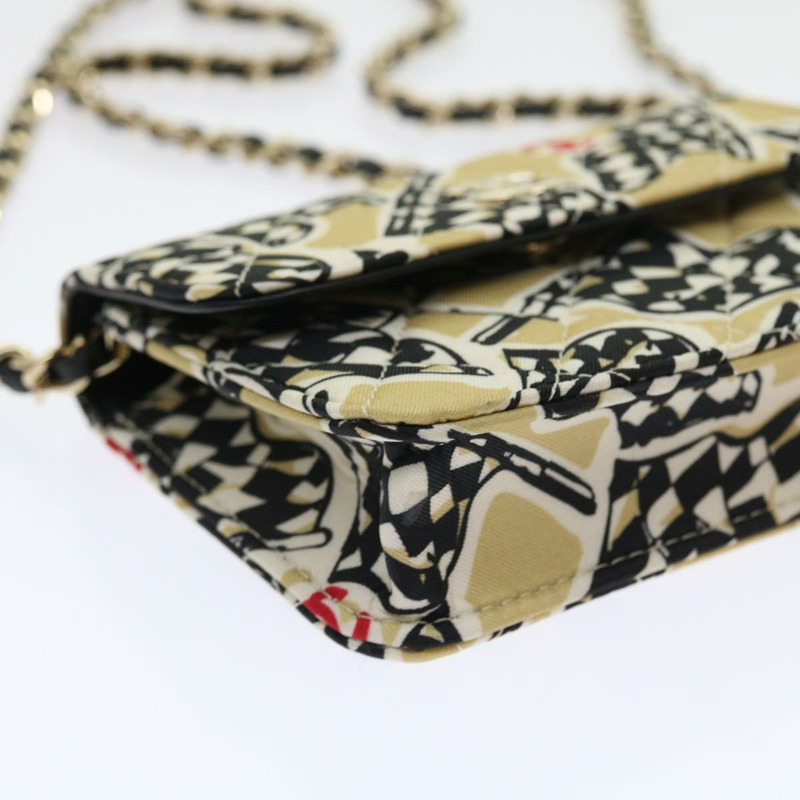 【日本直送】香奈兒迷你絎縫肩背包，帆布材質，米色/黑色，CC標誌，正品編號55538V-15