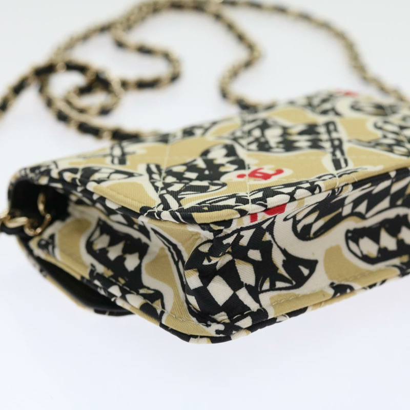 【日本直送】香奈兒迷你絎縫肩背包，帆布材質，米色/黑色，CC標誌，正品編號55538V-17