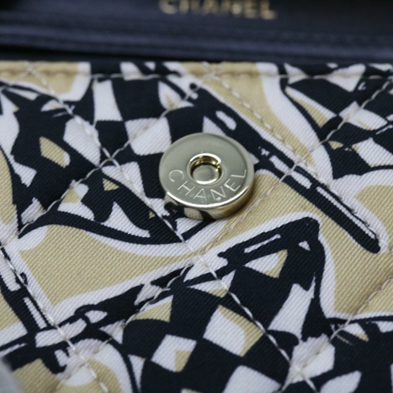 【日本直送】香奈兒迷你絎縫肩背包，帆布材質，米色/黑色，CC標誌，正品編號55538V-19