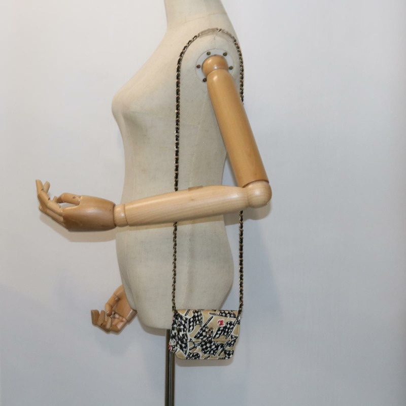 【日本直送】香奈兒迷你絎縫肩背包，帆布材質，米色/黑色，CC標誌，正品編號55538V-22