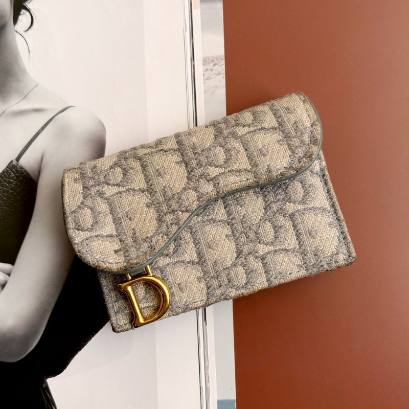 ::Christian Dior:: Dior Saddle Bloom 卡夾灰色Dior Oblique 緹花零錢包 卡包-0
