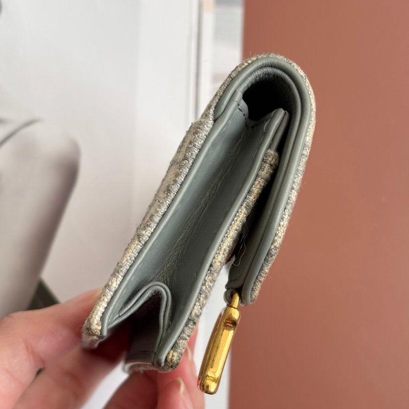 ::Christian Dior:: Dior Saddle Bloom 卡夾灰色Dior Oblique 緹花零錢包 卡包-4