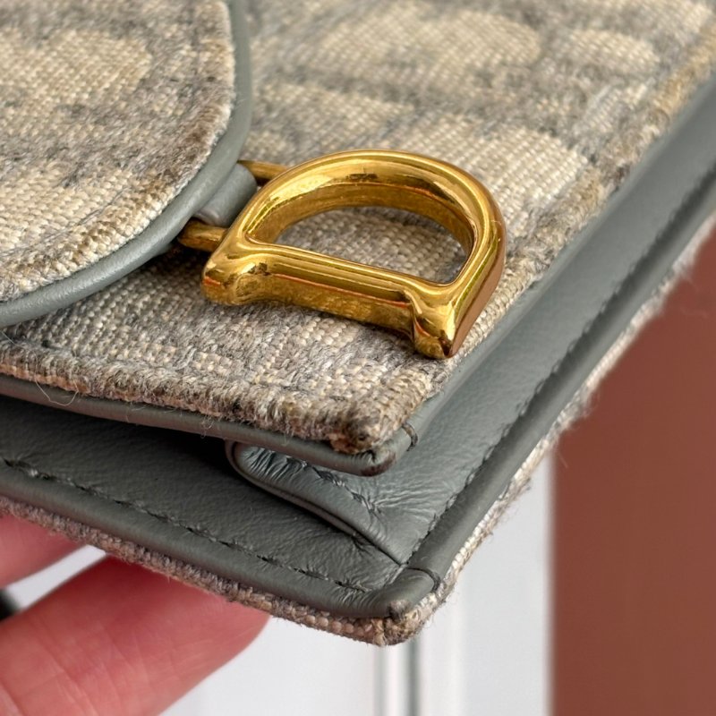 ::Christian Dior:: Dior Saddle Bloom 卡夾灰色Dior Oblique 緹花零錢包 卡包-7