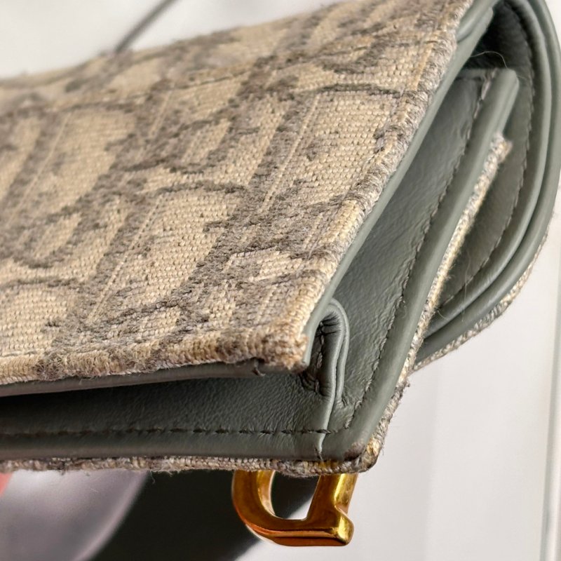 ::Christian Dior:: Dior Saddle Bloom 卡夾灰色Dior Oblique 緹花零錢包 卡包-10