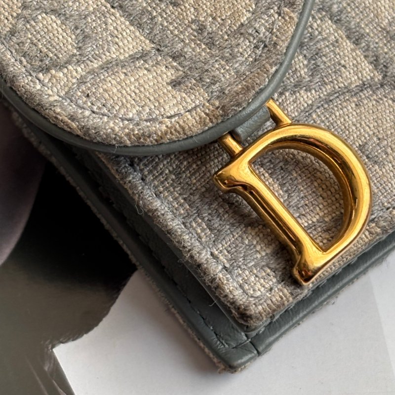 ::Christian Dior:: Dior Saddle Bloom 卡夾灰色Dior Oblique 緹花零錢包 卡包-13