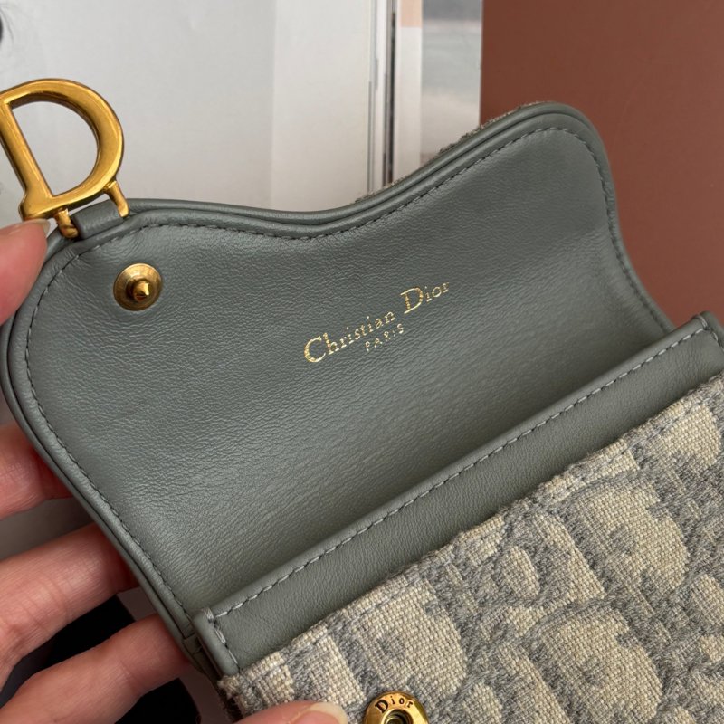 ::Christian Dior:: Dior Saddle Bloom 卡夾灰色Dior Oblique 緹花零錢包 卡包-14