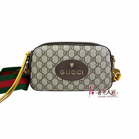 ＊奢華大道國際精品＊【G1827】GUCCI咖啡色 PVC 綠紅綠織帶虎頭相機包 476466