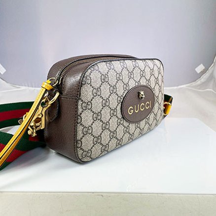 ＊奢華大道國際精品＊【G1827】GUCCI咖啡色 PVC 綠紅綠織帶虎頭相機包 476466-1