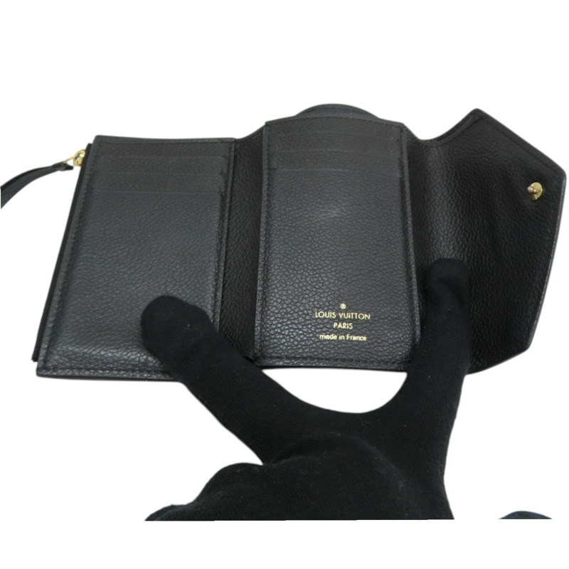黑色 原花壓紋 牛皮 Victorine 三折短夾【LOUIS VUITTON LV 路易威登】 M64060-4