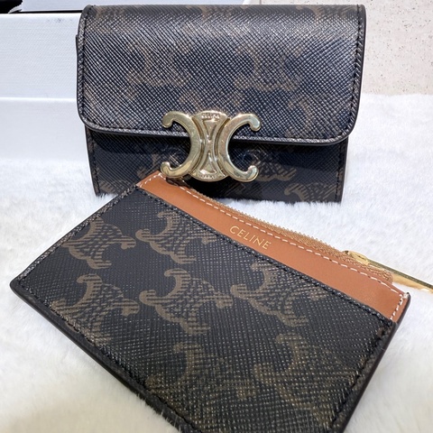 Celine✨可拆式TRIOMPHE標誌印花短款短夾錢包卡包 二合一