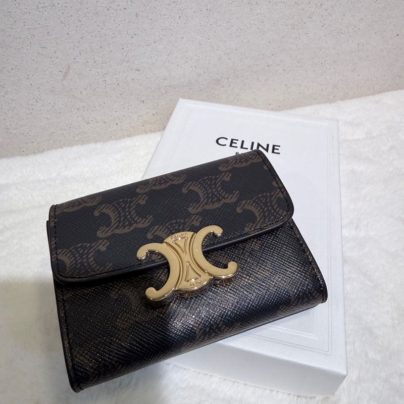 Celine✨可拆式TRIOMPHE標誌印花短款短夾錢包卡包 二合一-1