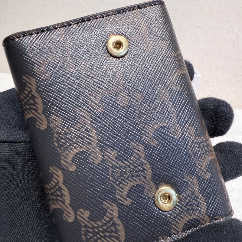 Celine✨可拆式TRIOMPHE標誌印花短款短夾錢包卡包 二合一-12