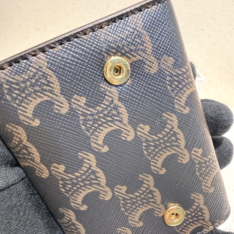 Celine✨可拆式TRIOMPHE標誌印花短款短夾錢包卡包 二合一-13