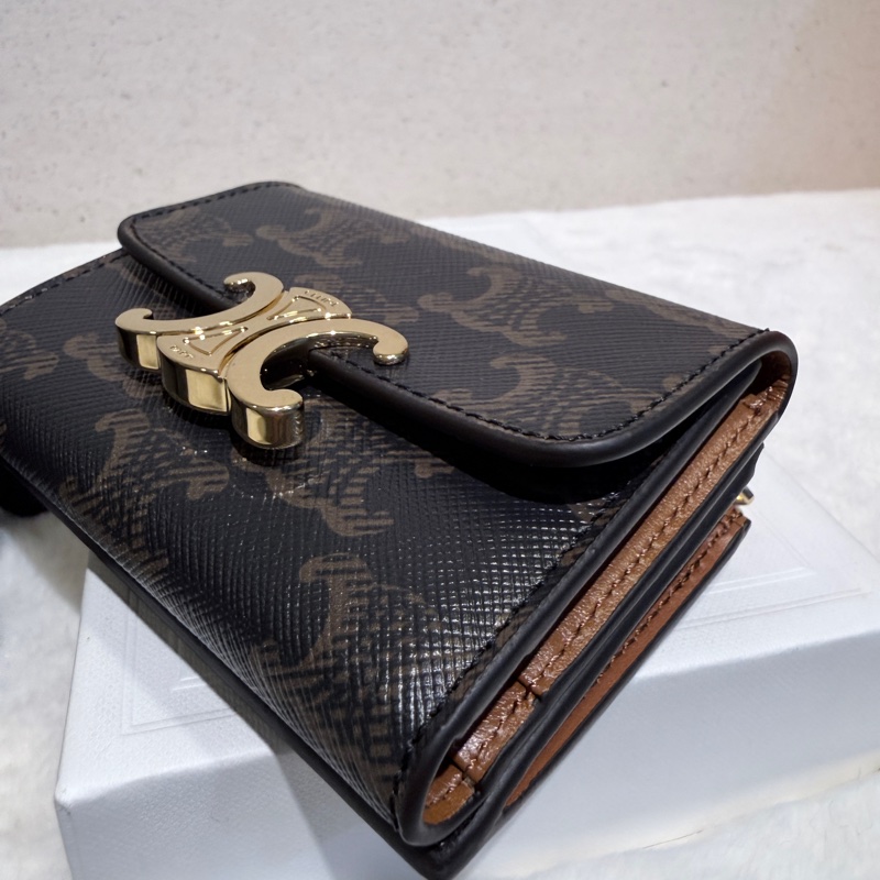 Celine✨可拆式TRIOMPHE標誌印花短款短夾錢包卡包 二合一-20