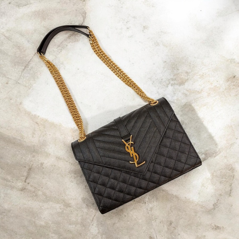 莉亞精品♡ Ysl 黑金信封包 中號 二手美包-0
