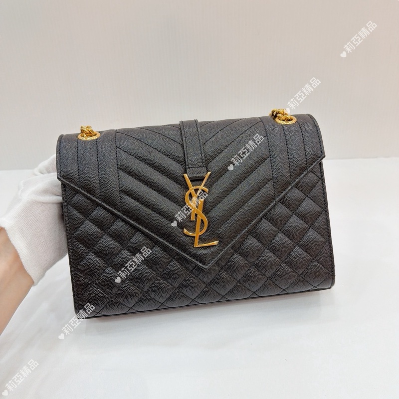 莉亞精品♡ Ysl 黑金信封包 中號 二手美包-10