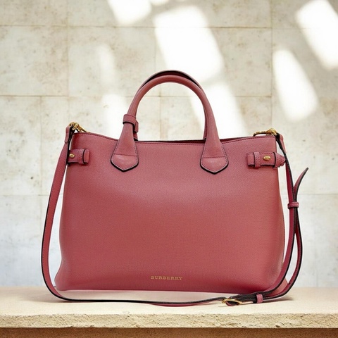 莉亞精品♡ Burberry 格紋桃紅托特包 二手美包