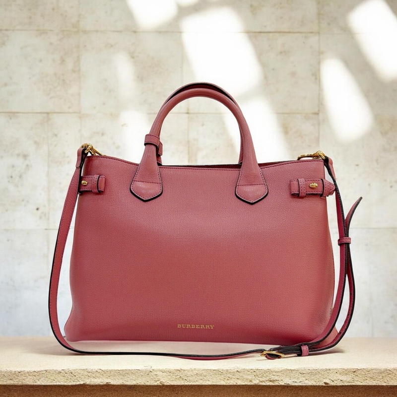 莉亞精品♡ Burberry 格紋桃紅托特包 二手美包-0