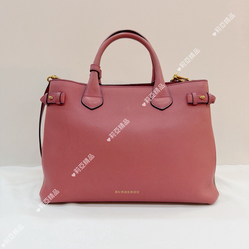 莉亞精品♡ Burberry 格紋桃紅托特包 二手美包-2
