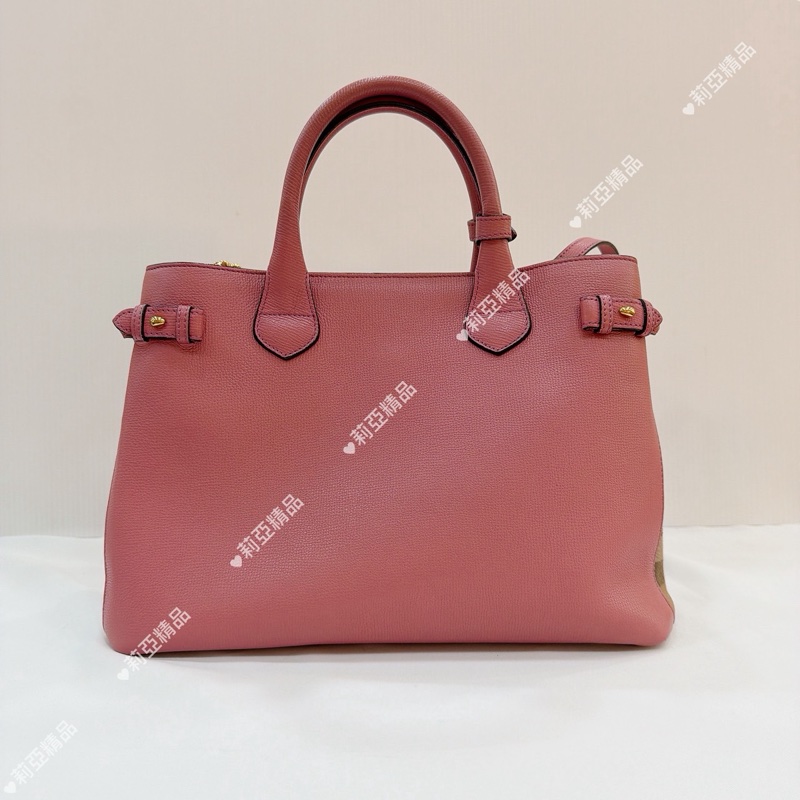莉亞精品♡ Burberry 格紋桃紅托特包 二手美包-3